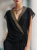 Women's V-neck Short-sleeve Casual Loose Drawstring Top