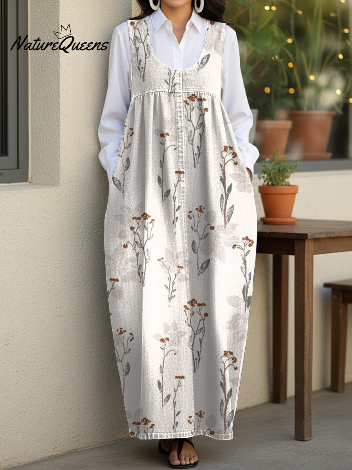 Women's Vintage Artistic Flowers Casual Loose Denim Vest Dress