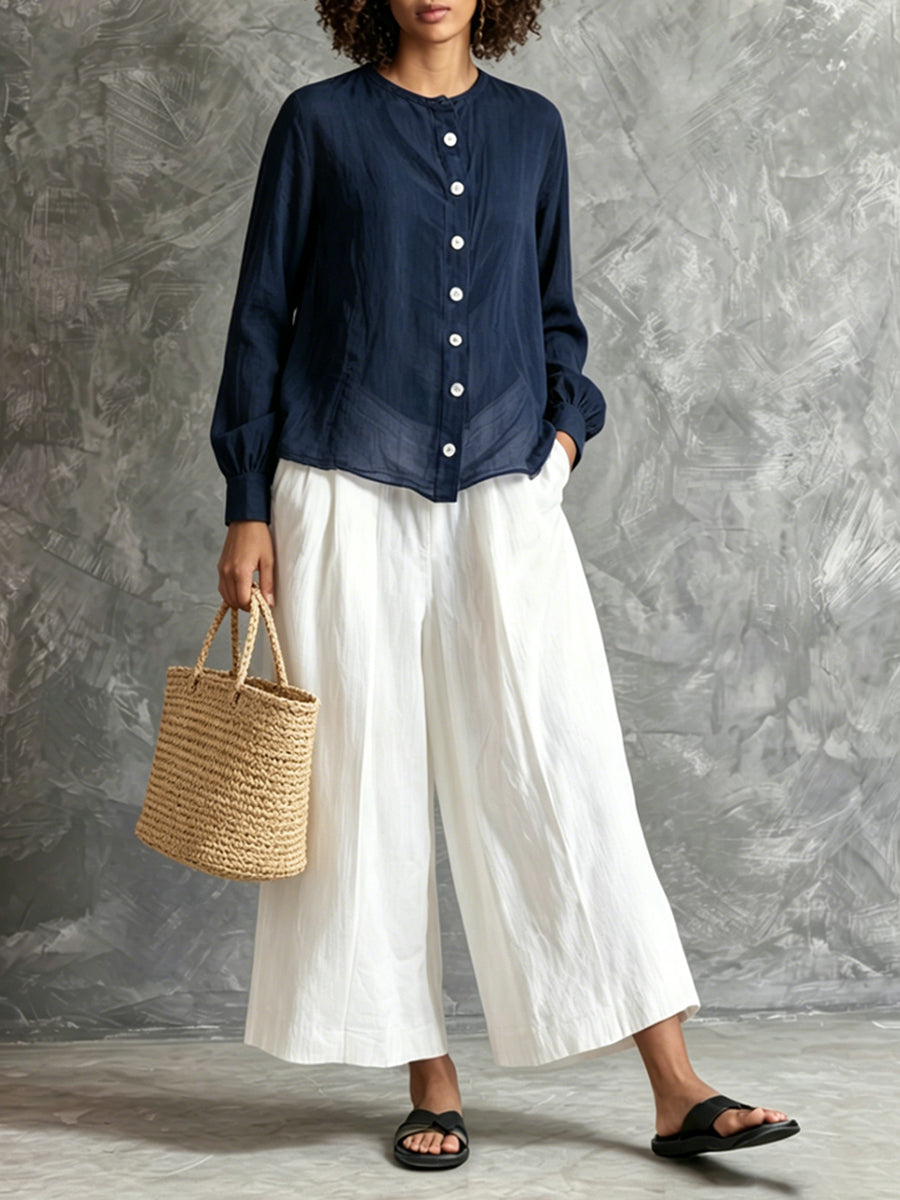 Conjunto sencillo informal de algodón y lino para mujer.
