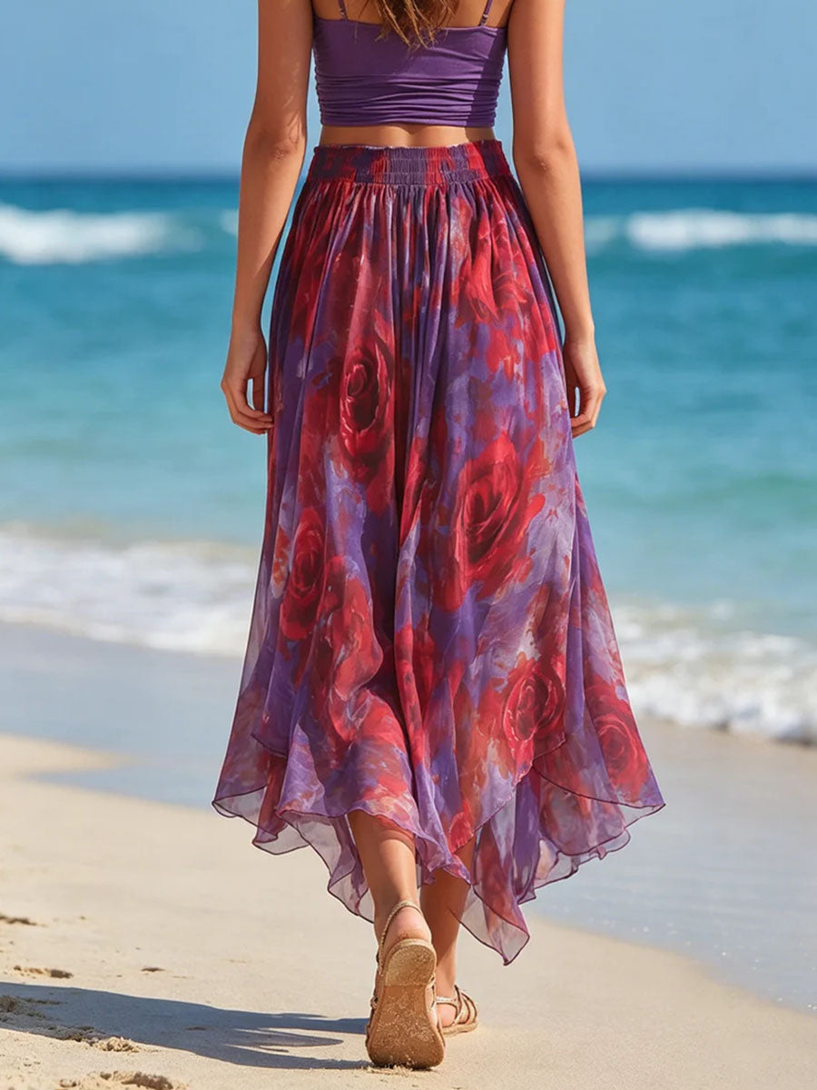 Women's Abstract Print Elastic-waist Casual Loose Chiffon Skirt