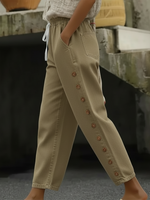 Casual Button-embellished Denim Pants