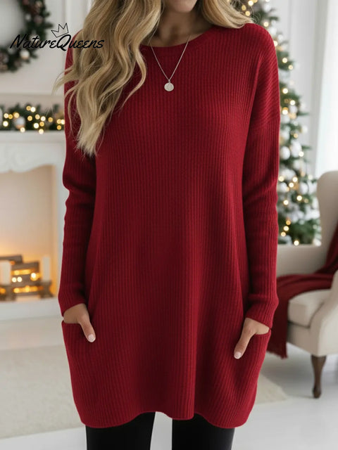 Cozy Solid Color Casual Pocket Knit Pullover Sweater