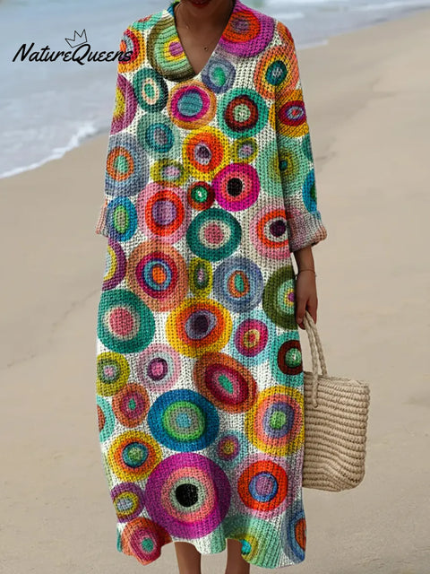 Women's Abstract Pattern Art Print Casual Cotton Knitted Dress