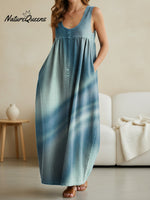 Women's Gradient Blue Casual Loose Denim Vest Dress