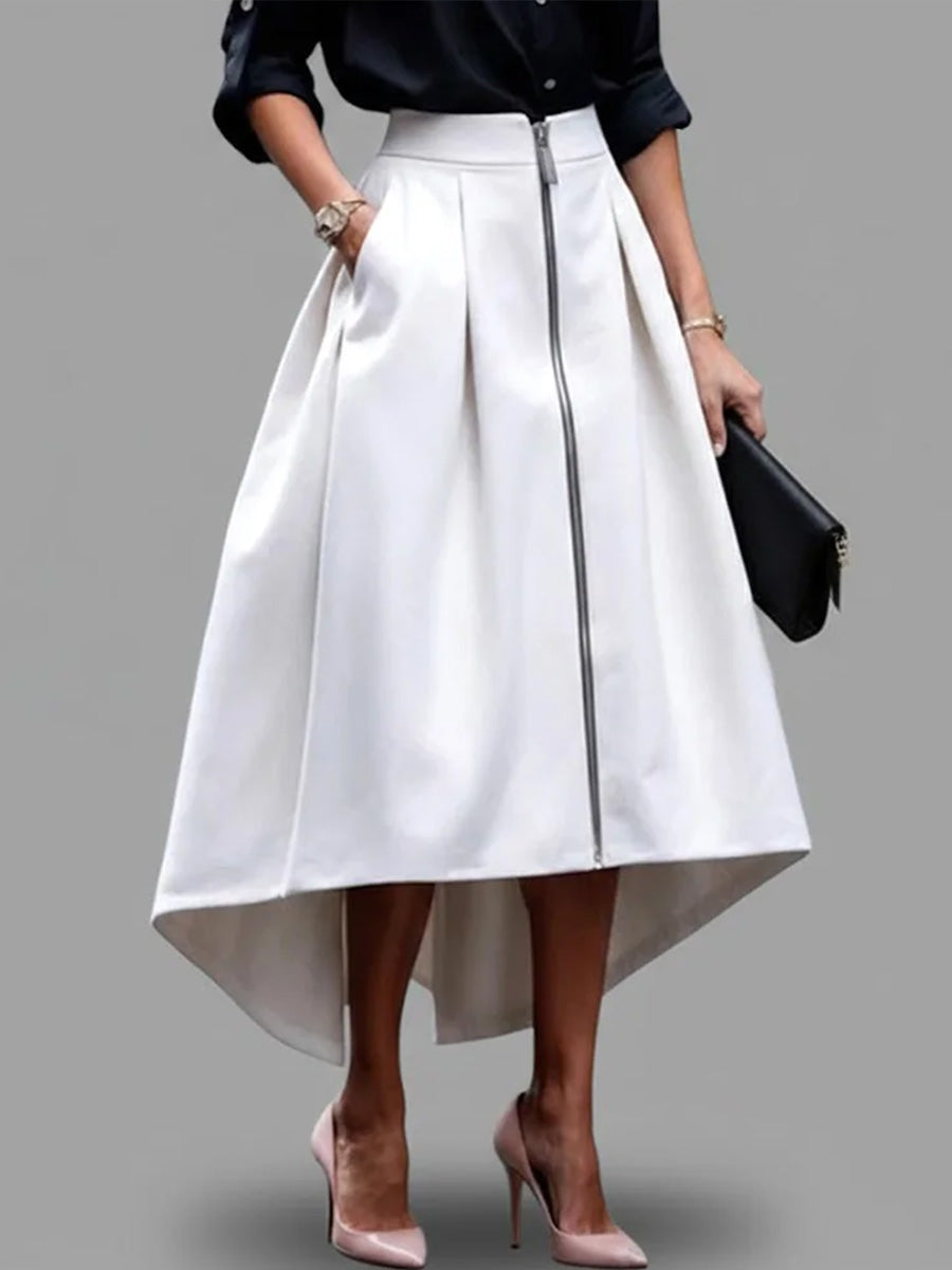 Women's Solid Color High-waisted Casual Loose Cotton Skirt