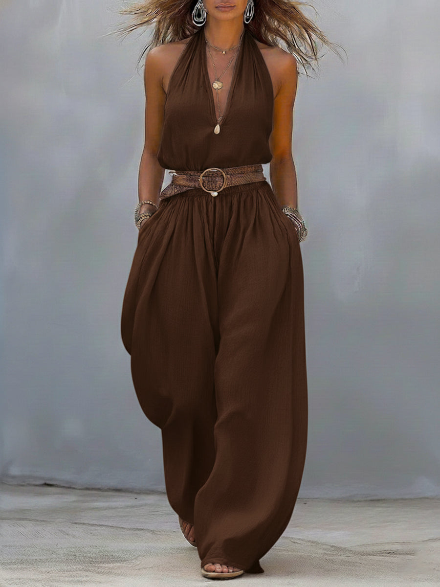 Casual Linen And Cotton Sleeveless Jumpsuit