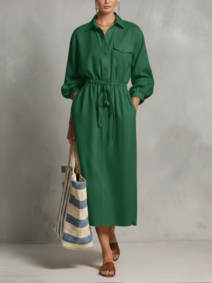Linen And Cotton Dress With Drawstring Waist