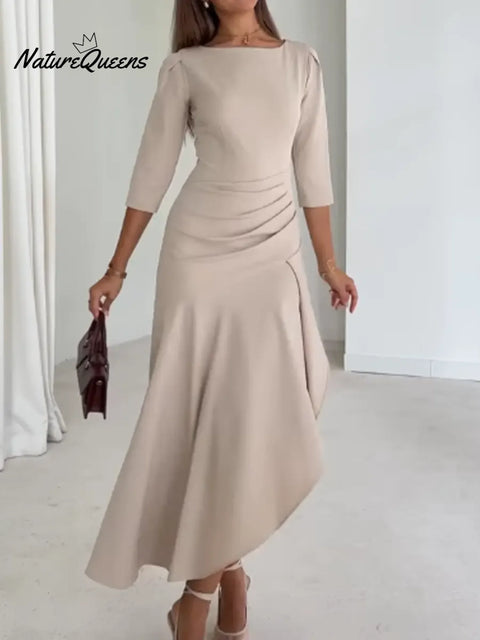 Women's Elegant Solid Color Ruffled Dress With Asymmetrical Hem