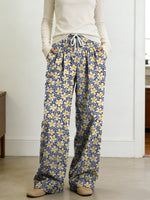 Floral Decorative Patterns Women's Casual Side Pockets Pants