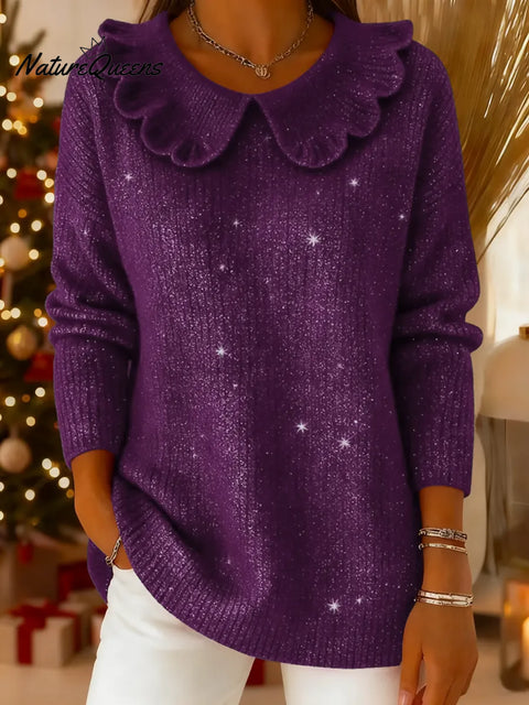 Women's Solid Color Peter Pan Collar Long-sleeved Casual Loose Knit Sweater