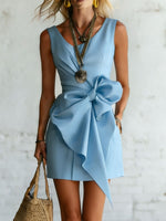 Women's Bowknot Decoration Solid-color Sleeveless Dress