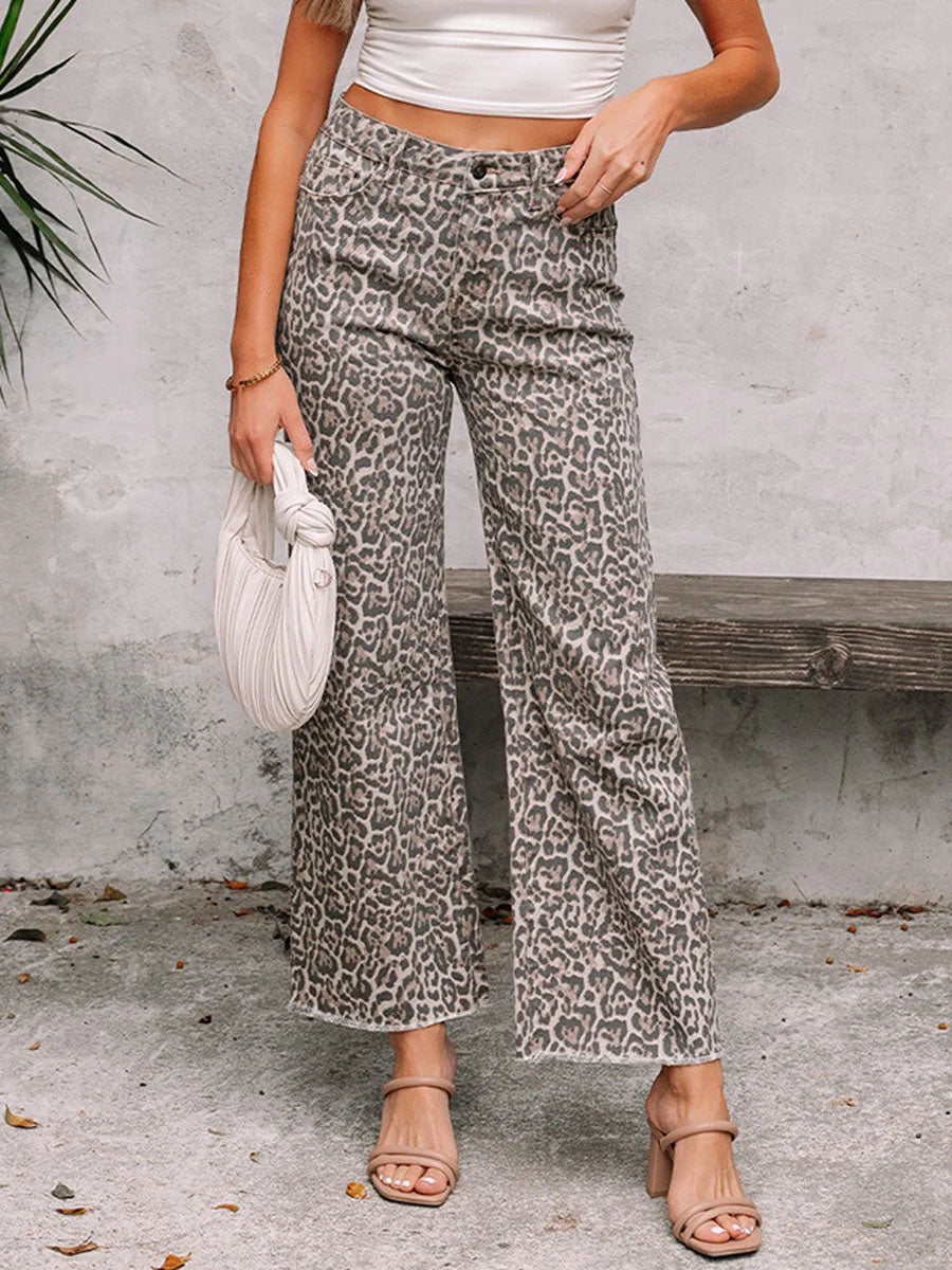 Pantalones rectos de mujer con estampado de leopardo