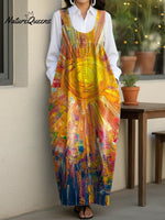 Women's Retro Art Sun Casual Loose Denim Vest Dress