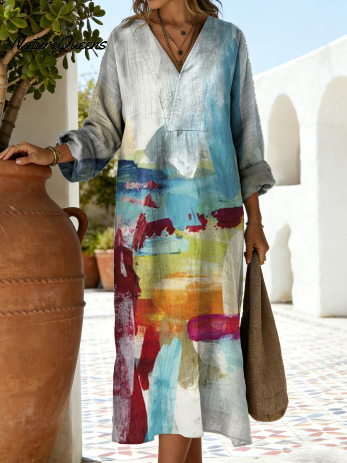 Women's Floral Pattern Art Print Casual Cotton Dress