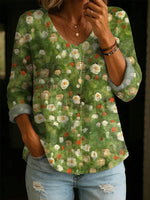 Women's Floral Pattern Art Print Casual Cotton Shirt