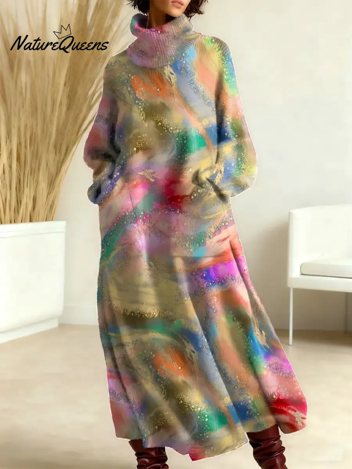 Women's Gradient Pattern Art Print Casual Cotton Knitted Dress