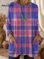 Women's Vintage Plaid Art Pattern Art Print Casual Cotton Knitted Sweater