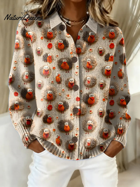Women's Funny Chicken Pattern Art Print Casual Cotton Knitted Sweater