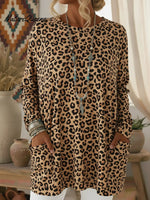 Casual Cozy Leopard Print Pocket Top