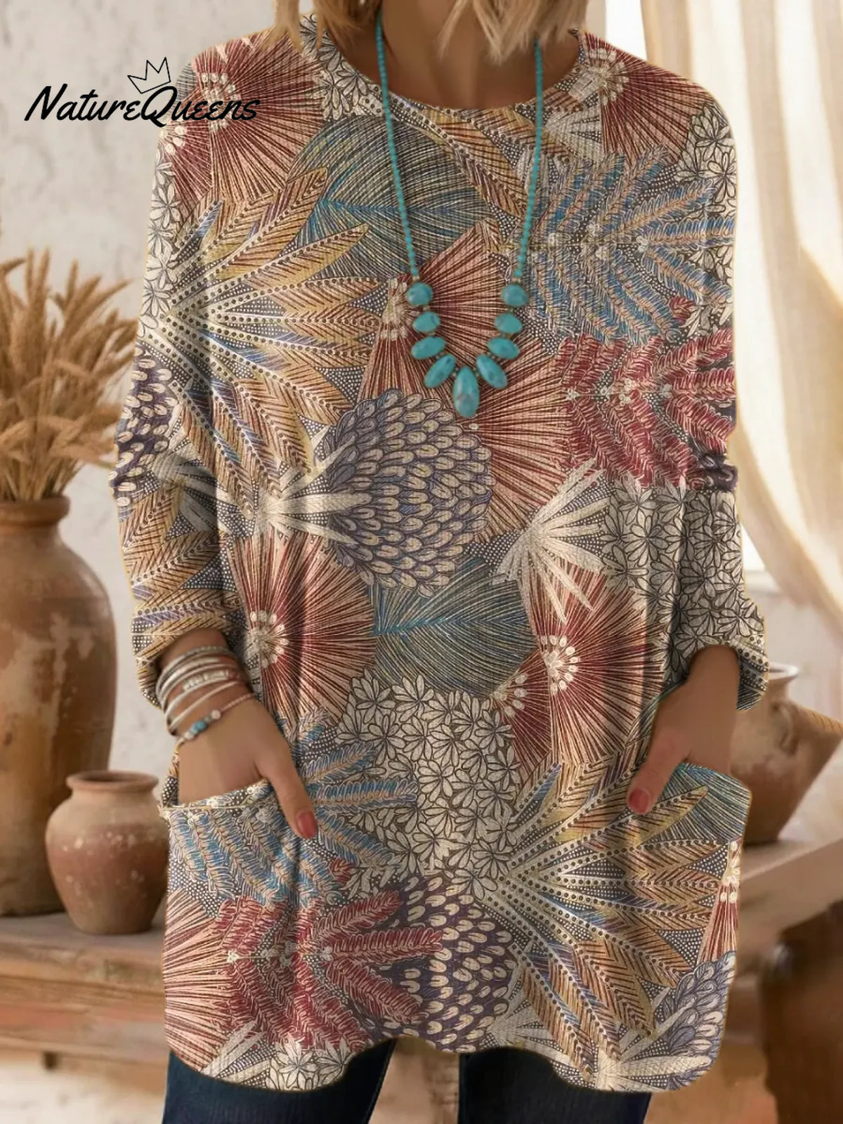 Women's Floral Pattern Art Print Casual Cotton Knitted Sweater