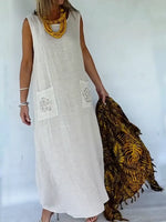 Women's Cozy Linen And Cotton Sleeveless Dress