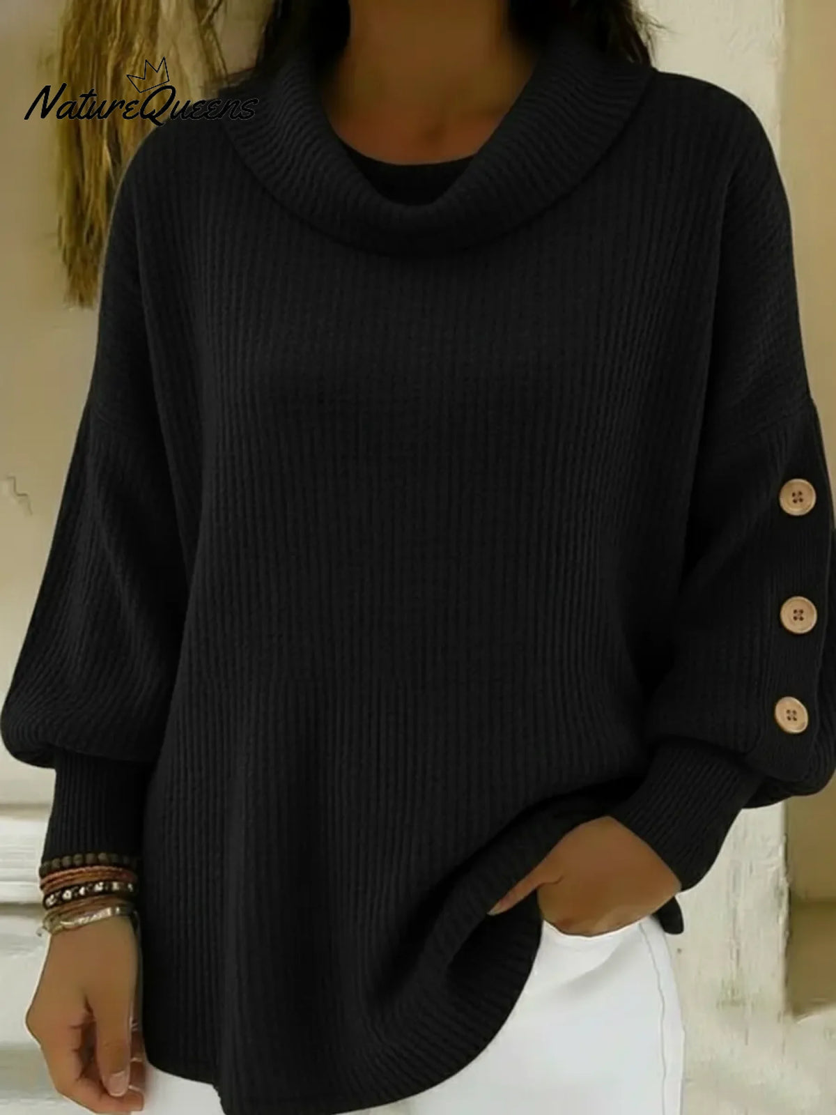 Women's Vintage Buttoned-sleeve Sweater