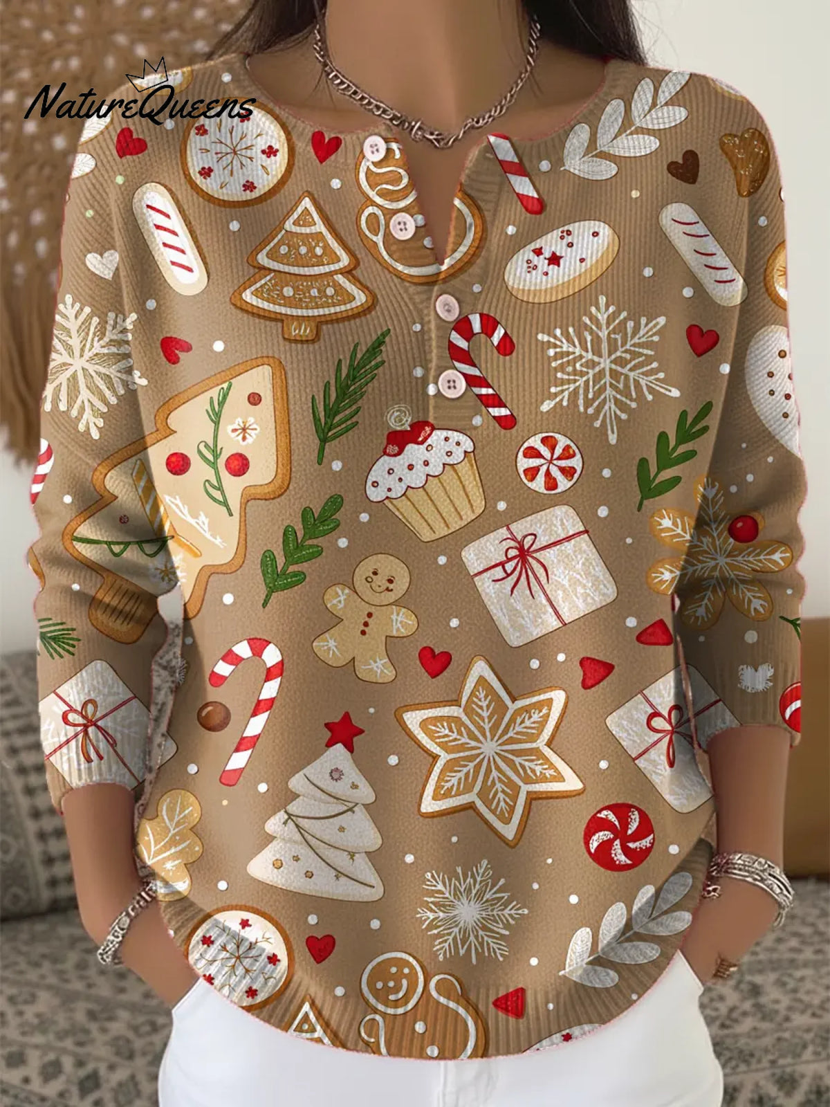 Women's Christmas Pattern Art Print Casual Cardigan Sweater