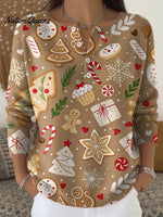 Women's Christmas Pattern Art Print Casual Cardigan Sweater