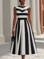 Elegant Vacation Party Artistic Striped Midi Dress
