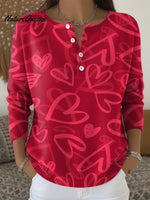 Valentine's Day Painting Art, Heart-shaped Graffiti, Decorative Patterns Casual Cardigan Collar Long Sleeve Sweater