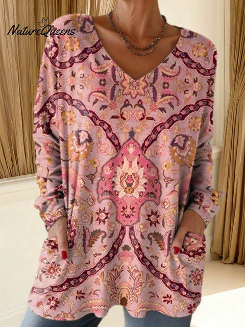 Women's Floral Pattern Art Print Casual Cotton T-shirt