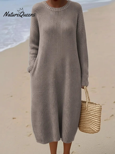 Women's Crew Neck Knitted Sweater Dress