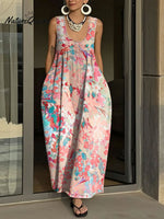 Women's Simple Flowers Pattern Art Print Casual Cotton Denim Dress