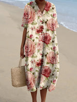 Women's Floral Pattern Art Print Casual Cotton Dress