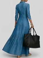 Women's Shirt Collar Long-sleeved Loose A-line Denim Dress