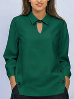 Women's Solid-color Lapel Long-sleeve Casual Loose Cotton-linen Top