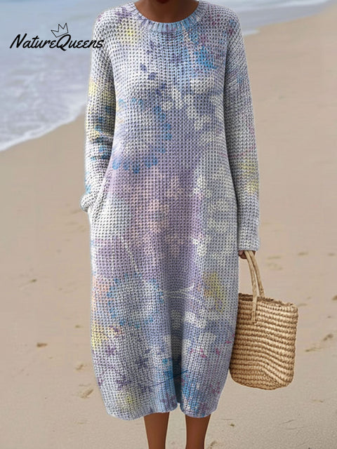 Women's Flowers Abstract Pattern Casual Round Collar Long Sleeve Dress