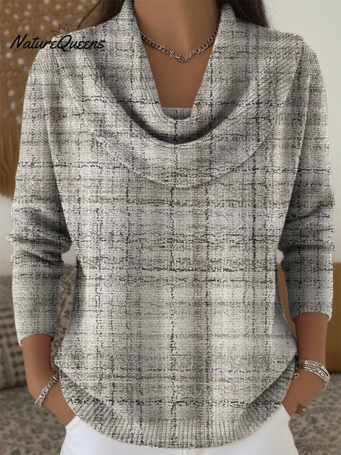 Women's Retro Gradient Stripes Print Cowl Neck Sweater