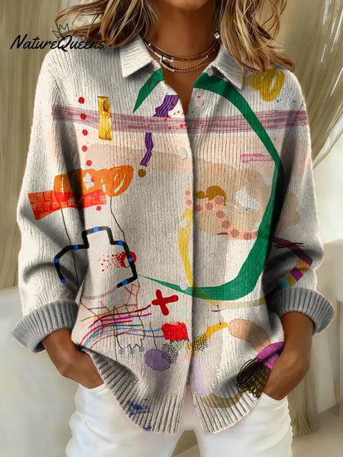 Women's Abstract Pattern Art Print Casual Cotton Knitted Sweater