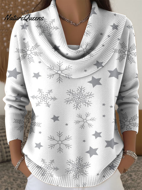 Winter Christmas Snowflake Decoration Patterns Women's Casual Swing Collar Long Sleeve Sweater