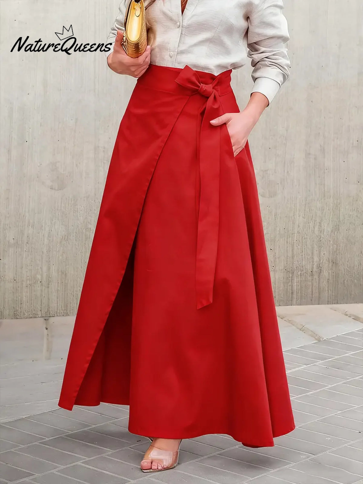Women's Casual Tie-Waist Cotton Midi Skirt