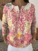 Women's Retro Floral Flowers Pattern Art Print Buttoned Cardigan Sweater