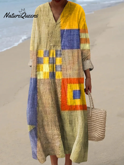 Women's Geometric Pattern Art Print Casual Cotton Dress