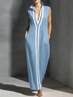 Women's Stand-collar Sleeveless Casual Loose Cotton And Linen Dress