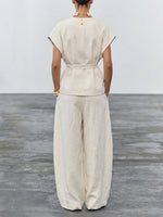 Women's Simple High-end Waist-cinching Cotton And Linen Set