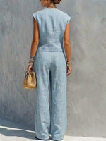 Women's Elegant Art Comfortable Casual Top And Pants Cotton Linen Two-piece Set