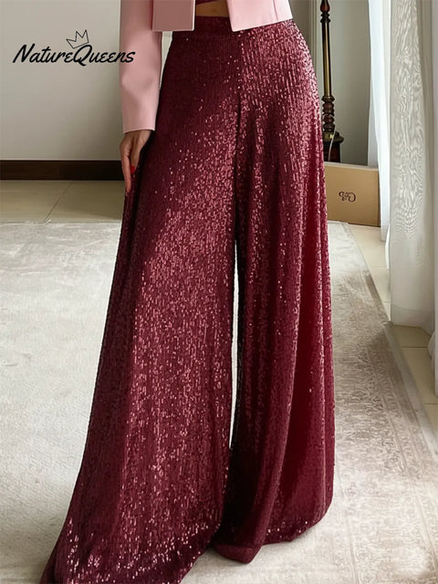 Women's Christmas Party Date Shiny Wide Leg Pants