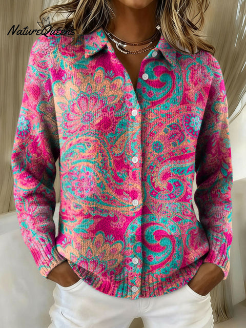 Women's Gradient Pattern Print Cowl Neck Sweater