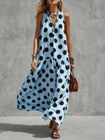 Women's Polka Dot Print V-neck Sleeveless Casual Loose Cotton-linen Dress