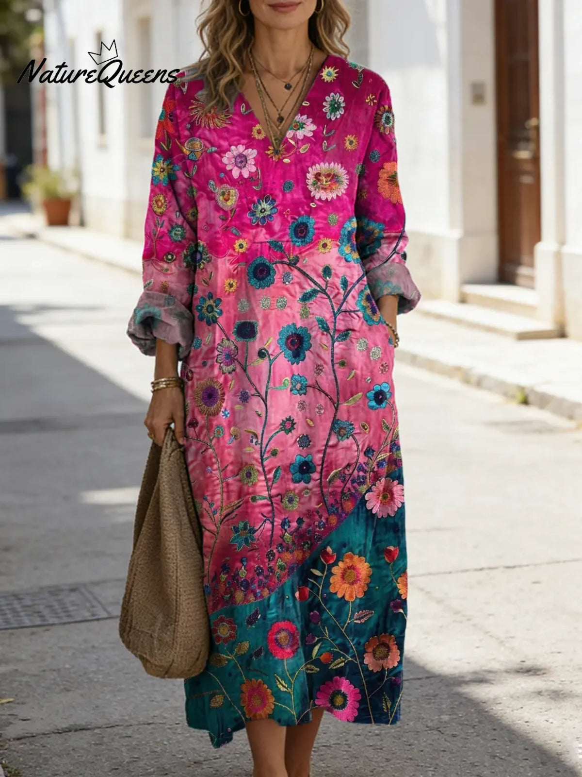 Women's Floral Art Print Casual Cotton Dress